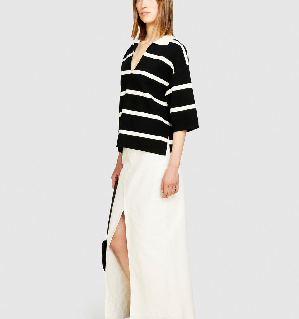 Striped maxi polo - women's v-neck sweaters - Black | Sisley image number 2
